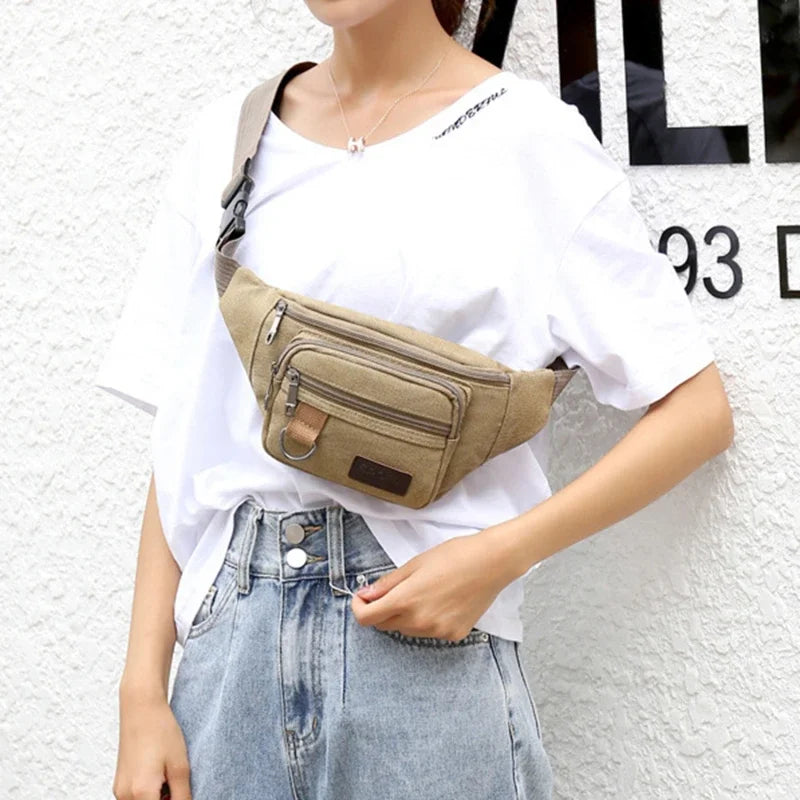 Chest Bag Canvas Waist Bag Women Men's Belt Bag Fashion Bum Bag Travel Purse Bag for Phone Pouch Pocket Hip Bag Waist Pack Male Leedoar