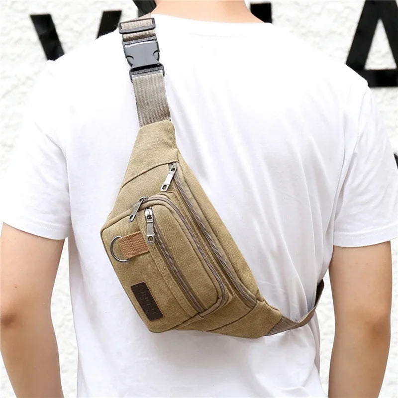 Chest Bag Canvas Waist Bag Women Men's Belt Bag Fashion Bum Bag Travel Purse Bag for Phone Pouch Pocket Hip Bag Waist Pack Male Leedoar