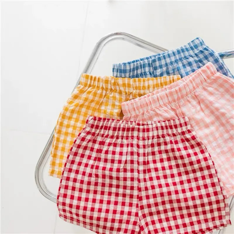 Child Plaid Shorts New Style Casual Sports Pants Loose Thin Versatile Home Pants Summer Boys Girls Cute Fashion Beach Shorts Leedoar