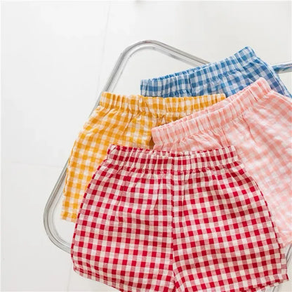 Child Plaid Shorts New Style Casual Sports Pants Loose Thin Versatile Home Pants Summer Boys Girls Cute Fashion Beach Shorts Leedoar