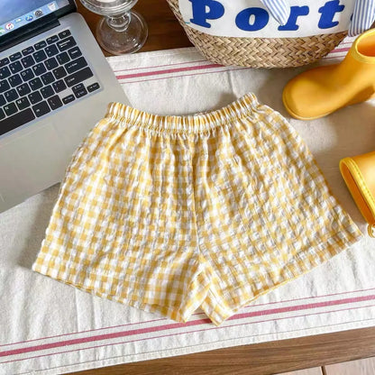 Child Plaid Shorts New Style Casual Sports Pants Loose Thin Versatile Home Pants Summer Boys Girls Cute Fashion Beach Shorts Leedoar