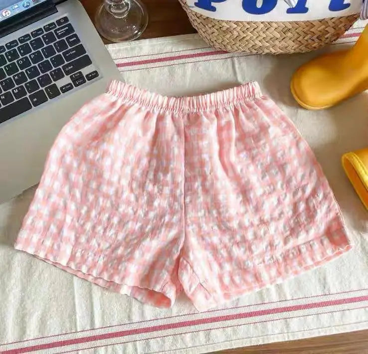 Child Plaid Shorts New Style Casual Sports Pants Loose Thin Versatile Home Pants Summer Boys Girls Cute Fashion Beach Shorts Leedoar