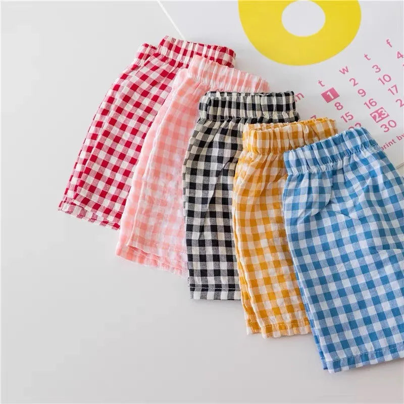 Child Plaid Shorts New Style Casual Sports Pants Loose Thin Versatile Home Pants Summer Boys Girls Cute Fashion Beach Shorts Leedoar