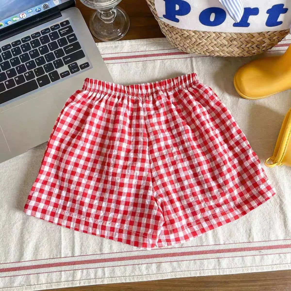 Child Plaid Shorts New Style Casual Sports Pants Loose Thin Versatile Home Pants Summer Boys Girls Cute Fashion Beach Shorts Leedoar