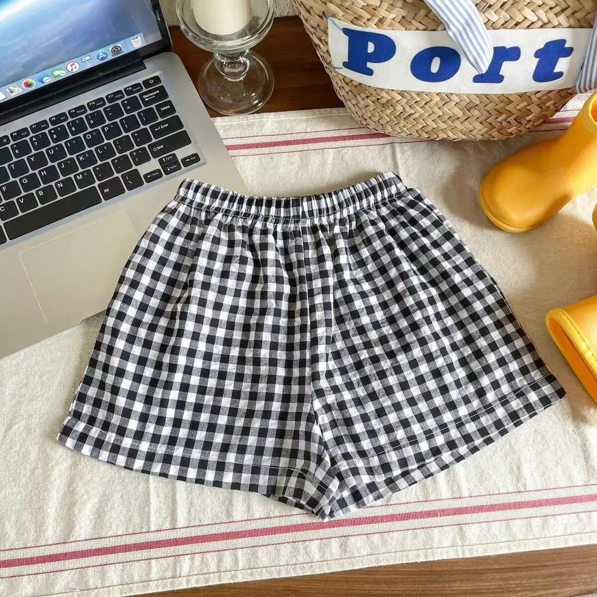 Child Plaid Shorts New Style Casual Sports Pants Loose Thin Versatile Home Pants Summer Boys Girls Cute Fashion Beach Shorts Leedoar