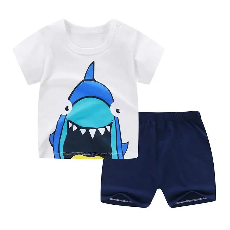 Child Short Sleeve Tshirt Shorts Trendy Casual Clothing New Round Neck Tees Suits Boys Girls Cute Casual Loose Two Piece Set Leedoar