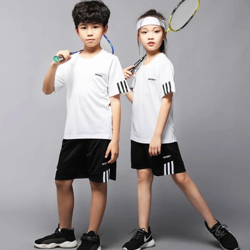 Children Boy & Girl Quick Dry Badminton Clothes Uniform Kid Tennis Jerseys Short Sleeve Tshirt Top and Shorts 2pcs Tracksuit Leedoar