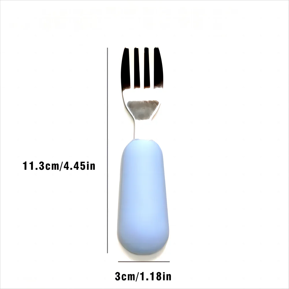 Children Fork Spoon Set Baby Fork Spoon Short Handle Stainless Steel Silicone Fork Spoon Baby Supplement Fork Spoon Leedoar