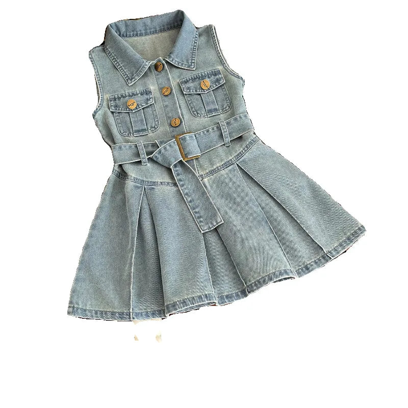 Children Girls Fashion Sleeveless Denim Dress 2024 Summer Cool Baby Girls Casual Vest Dresses Leedoar