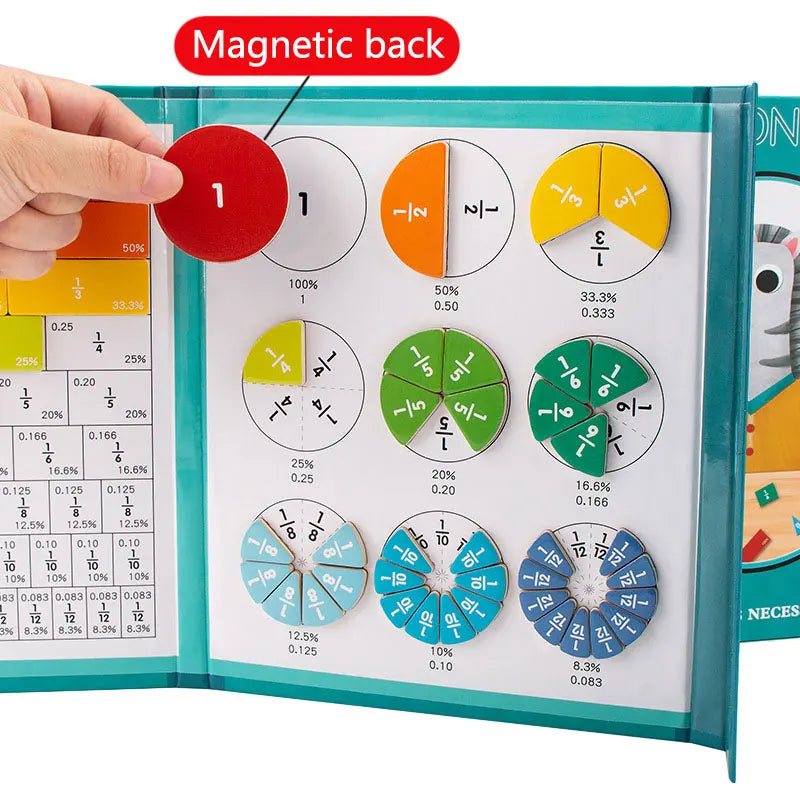 Children Magnetic Fraction Learning Math Toys Wooden Fraction Book Set Parish Teaching Aids Arithmetic Learning Educational Toys Leedoar