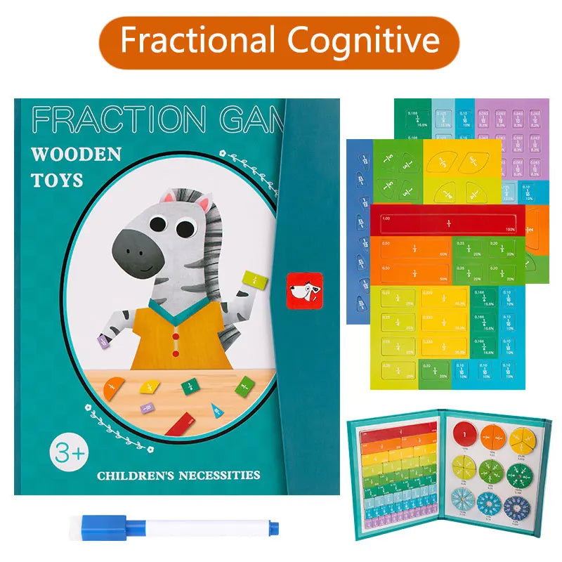 Children Magnetic Fraction Learning Math Toys Wooden Fraction Book Set Parish Teaching Aids Arithmetic Learning Educational Toys Leedoar