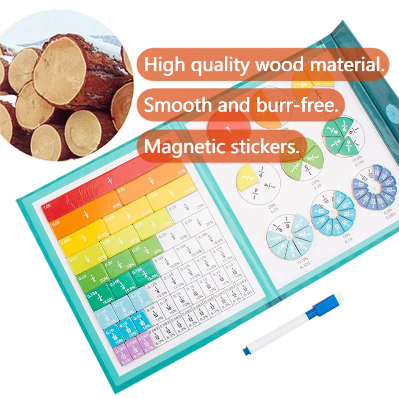 Children Magnetic Fraction Learning Math Toys Wooden Fraction Book Set Parish Teaching Aids Arithmetic Learning Educational Toys Leedoar