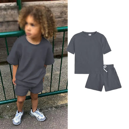 Children New Summer Sets Toddler Boy Girl Solid Sports T-shirts and Shorts 2pcs Set Kids Casual Tracksuits Suits 0-6Y Leedoar