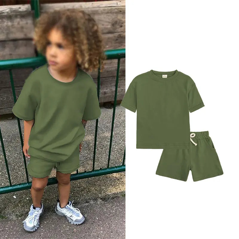 Children New Summer Sets Toddler Boy Girl Solid Sports T-shirts and Shorts 2pcs Set Kids Casual Tracksuits Suits 0-6Y Leedoar