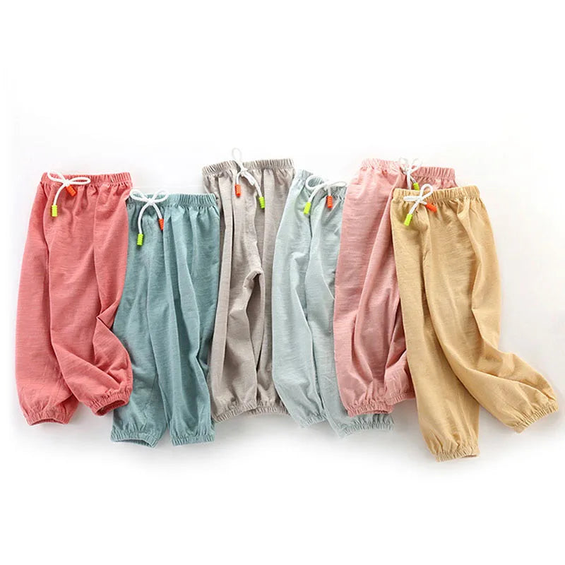 Children Pants Summer Cotton Thin Breathable Prevent Mosquito Candy Color Kids Boys Girls Baby Pants Leedoar