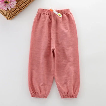 Children Pants Summer Cotton Thin Breathable Prevent Mosquito Candy Color Kids Boys Girls Baby Pants Leedoar