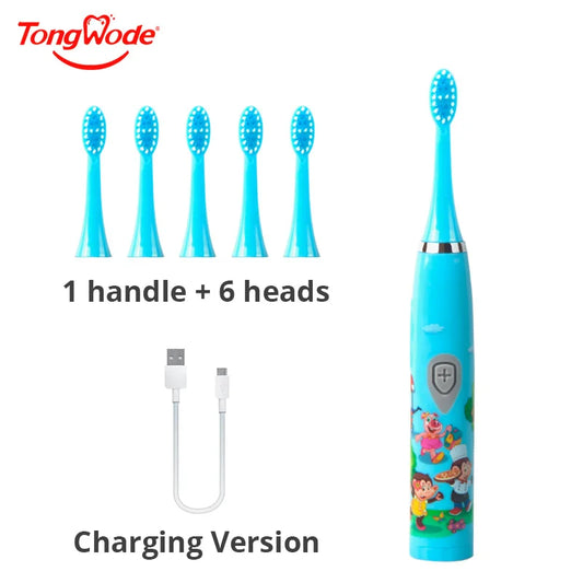 Children Sonic Electric Toothbrush Colorful Cartoon For Kids USB Rechargeable Soft Automatic Waterproof With Replacement Head Leedoar