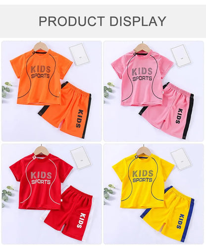 Children Summer Short Sleeve Football Basketball Suit Clothing Set Boy Girl Jersey Quick Drying Breathable Kids Sports Wear Leedoar