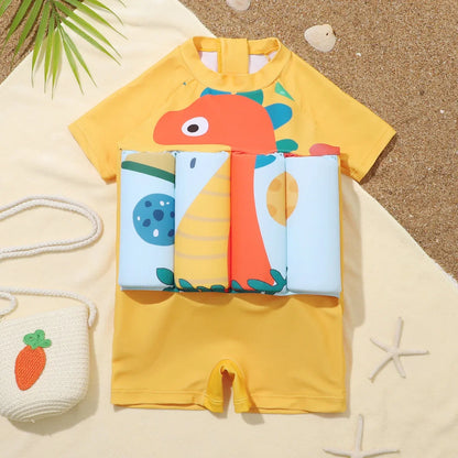 Children's Buoyancy Swimsuit Cartoon Print Swimwear Kid One-Piece Floating Rash Guards Bathing Clothes Boys Girls Swimming Suits Leedoar