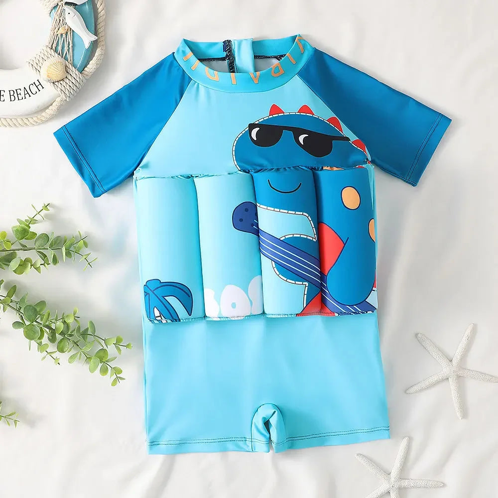 Children's Buoyancy Swimsuit Cartoon Print Swimwear Kid One-Piece Floating Rash Guards Bathing Clothes Boys Girls Swimming Suits Leedoar