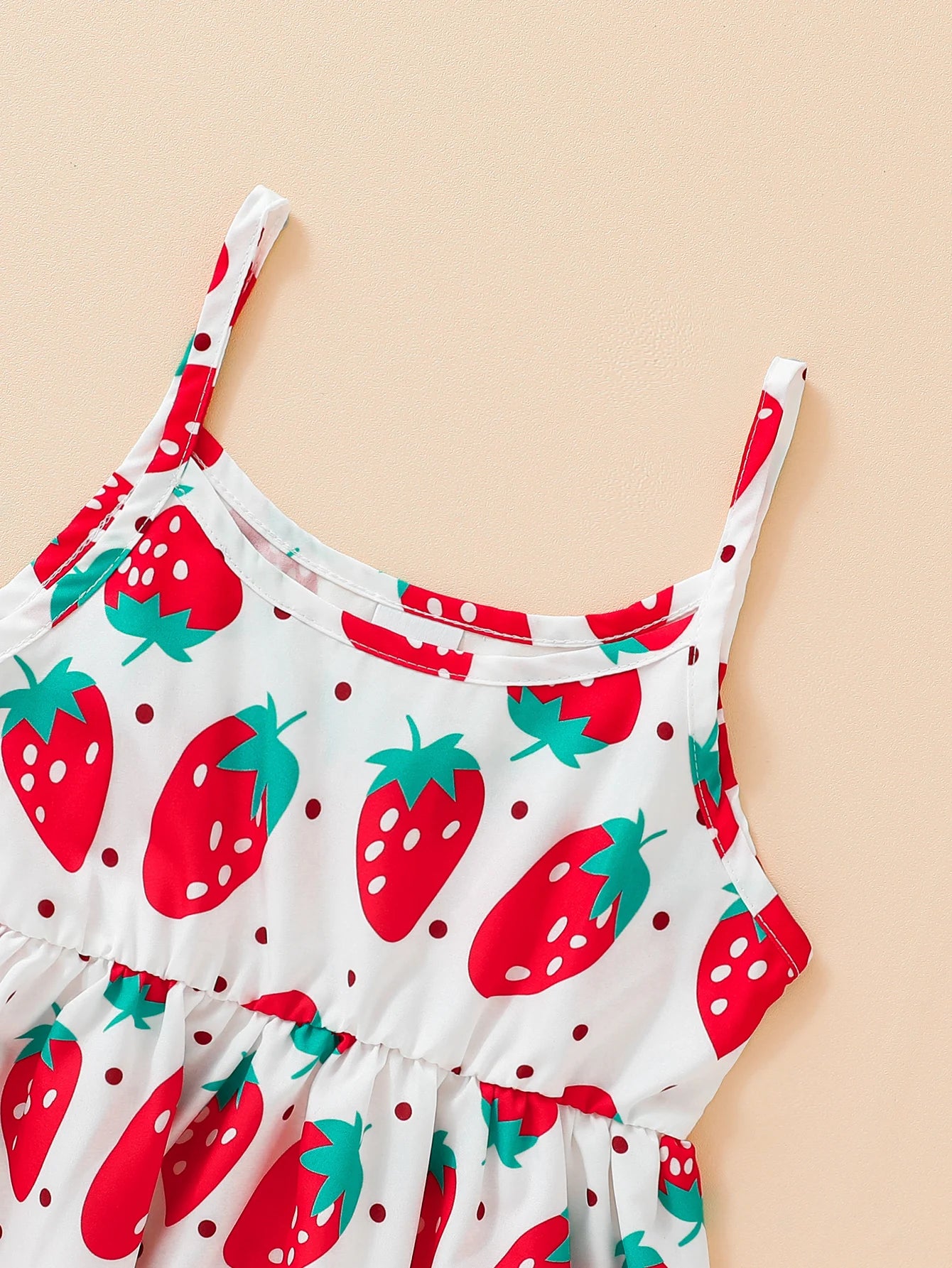 Children's Clothing Girl's Sling Strawberry Print Pattern Dress Sweet And Cute Summer Casual Dress for Girls Aged 3-7 Years Leedoar