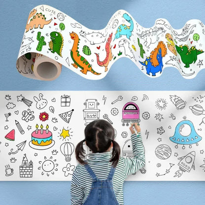 Rolo de desenho infantil, papel de enchimento colorido pegajoso, rolo de papel para colorir de grafite para crianças, pintura faça você mesmo, brinquedos educativos 