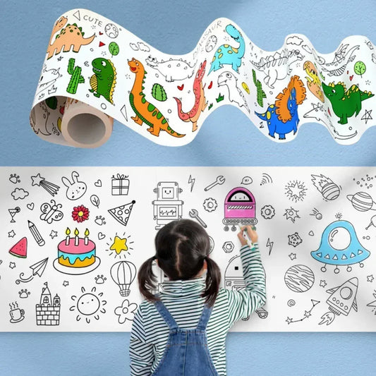 Rollo de papel adhesivo para dibujar y rellenar con colores para niños, rollo de papel para colorear con grafiti, juguetes educativos para pintar por uno mismo 