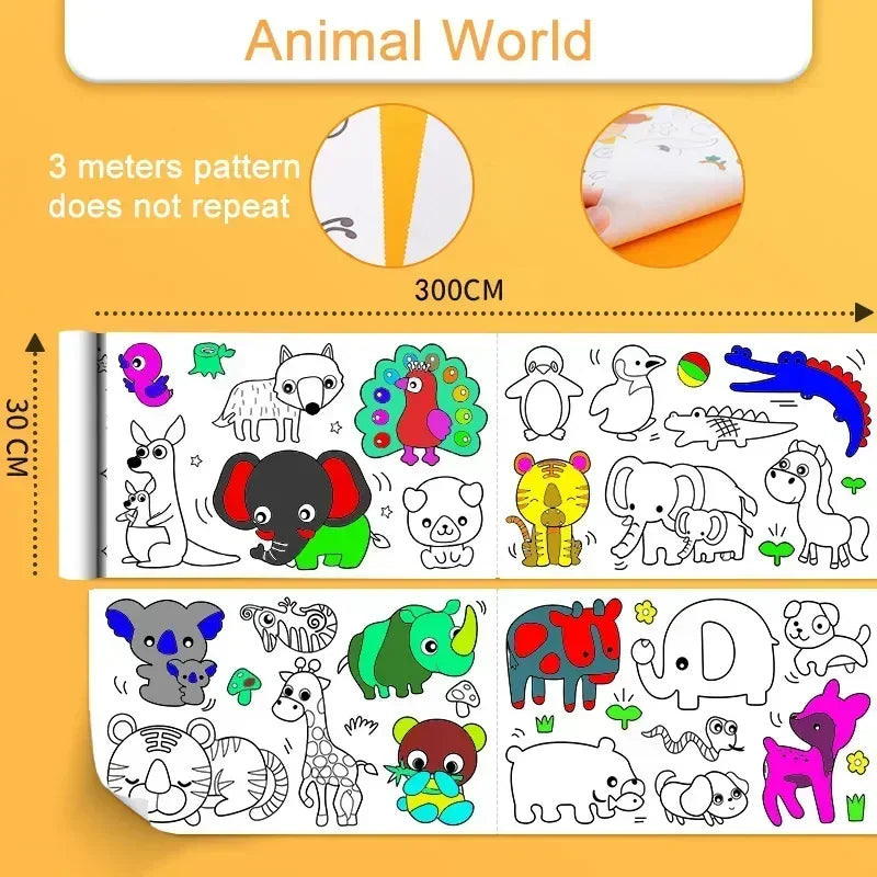 Rollo de papel adhesivo para dibujar y rellenar con colores para niños, rollo de papel para colorear con grafiti, juguetes educativos para pintar por uno mismo 