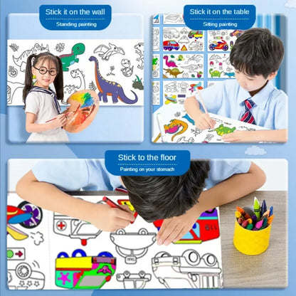 Rollo de papel adhesivo para dibujar y rellenar con colores para niños, rollo de papel para colorear con grafiti, juguetes educativos para pintar por uno mismo 