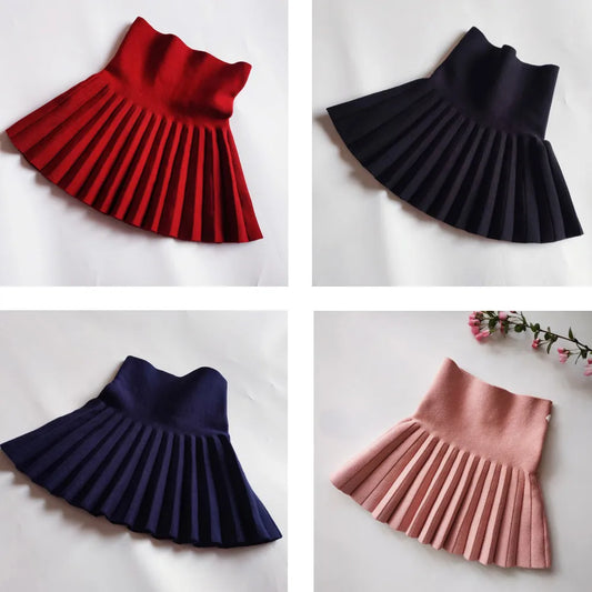 Children's Skirts Autumn/Winter Girls' Skirts Children's Knitted Pleated Short Skirts High Waist Pleated Skirts Solid Color Leedoar