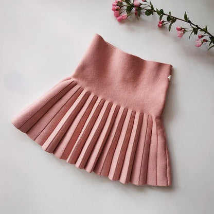 Children's Skirts Autumn/Winter Girls' Skirts Children's Knitted Pleated Short Skirts High Waist Pleated Skirts Solid Color