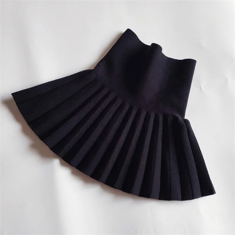 Children's Skirts Autumn/Winter Girls' Skirts Children's Knitted Pleated Short Skirts High Waist Pleated Skirts Solid Color