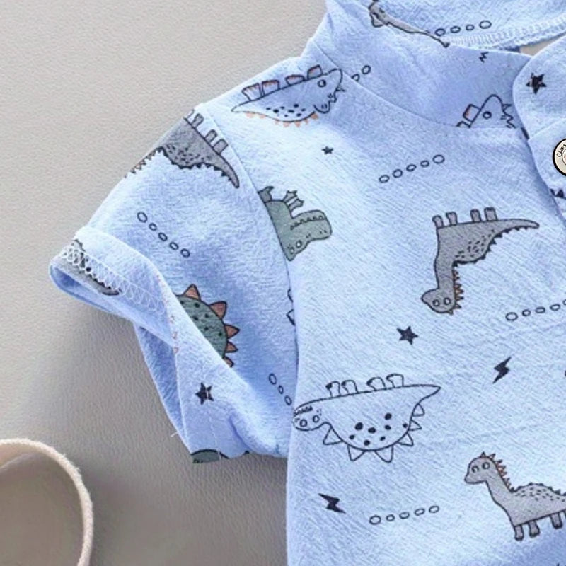 Children's Summer Dinosaur Randomly Printed Shirt Short Sleeve Shorts Set Leedoar