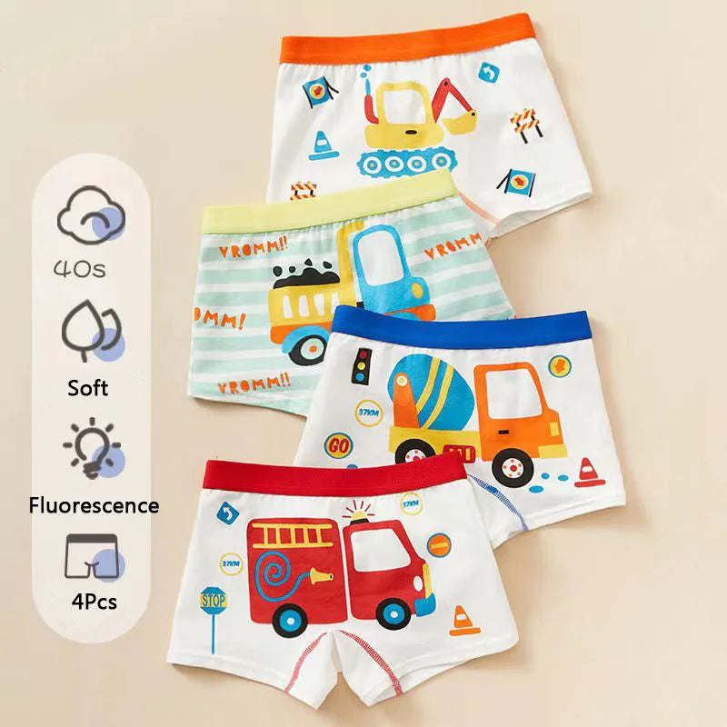 Children's Underwear Boy Panties Underpants  Engineering Vehicle Cars Fire Engine Comfortable Shorts Briefs Boxers For Kids Leedoar