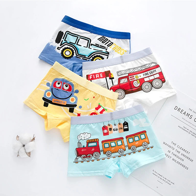 Children's Underwear Boy Panties Underpants  Engineering Vehicle Cars Fire Engine Comfortable Shorts Briefs Boxers For Kids Leedoar