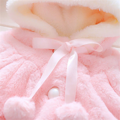 Children's clothing children's new cape girls autumn and winter wool sweater shawl baby ear fleece jacket cape Leedoar