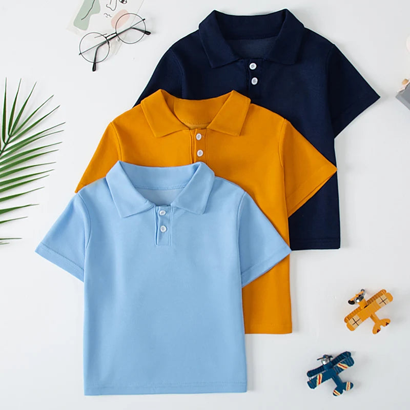 Children's solid color POLO shirt boy handsome fashion sports T-shirt girl lapel casual and comfortable half sleeve. Leedoar