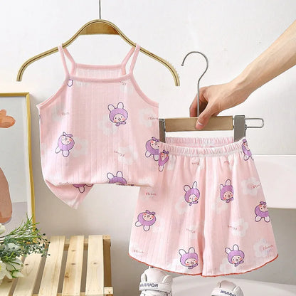 Children's suspender pants skirt set all cotton pajamas home clothing sweat absorbing vest baby air-conditioned clothing Leedoar