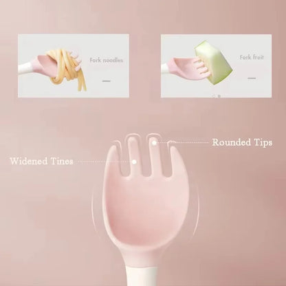 Children's tableware set children learn to eat training tableware twisted fork spoon silicone soft spoon baby bendable spoon Leedoar