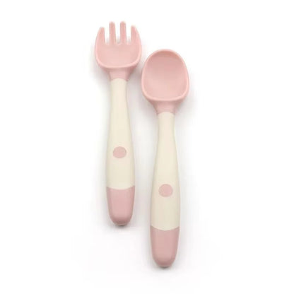 Children's tableware set children learn to eat training tableware twisted fork spoon silicone soft spoon baby bendable spoon Leedoar