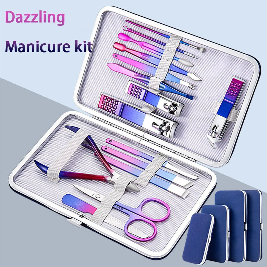 Christmas Gifts Dazzling Colorful Stainless Steel 7-15 Piece Beauty Nail and Eyebrow Repair Set Manicure Set Nail Clippers Leedoar