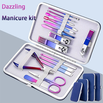 Christmas Gifts Dazzling Colorful Stainless Steel 7-15 Piece Beauty Nail and Eyebrow Repair Set Manicure Set Nail Clippers Leedoar