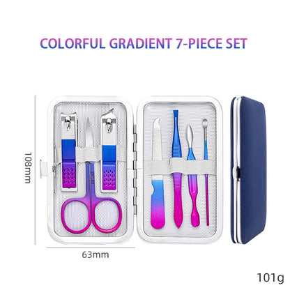 Christmas Gifts Dazzling Colorful Stainless Steel 7-15 Piece Beauty Nail and Eyebrow Repair Set Manicure Set Nail Clippers Leedoar