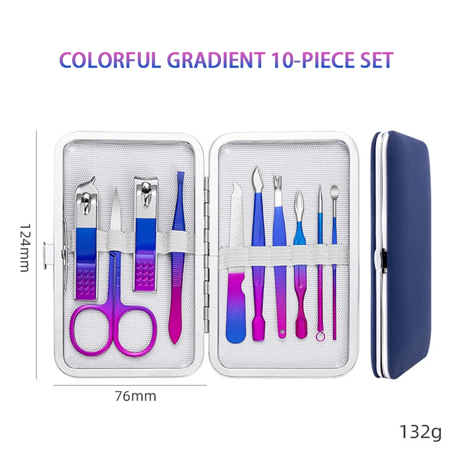 Christmas Gifts Dazzling Colorful Stainless Steel 7-15 Piece Beauty Nail and Eyebrow Repair Set Manicure Set Nail Clippers Leedoar