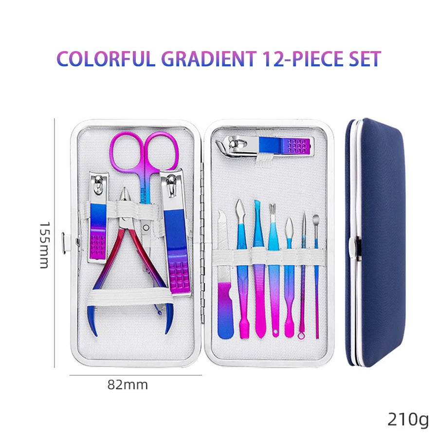 Christmas Gifts Dazzling Colorful Stainless Steel 7-15 Piece Beauty Nail and Eyebrow Repair Set Manicure Set Nail Clippers Leedoar