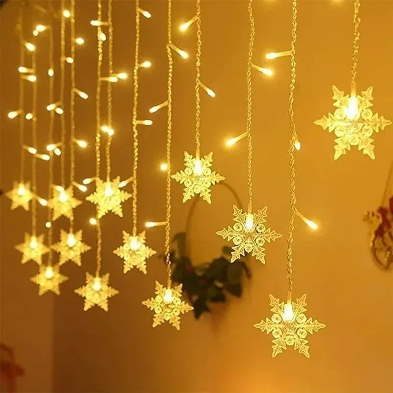 Christmas Lights Outdoor Decoration Hanging Led Snowflake Lights Curtain String Lights Party Garden Eaves Decoration