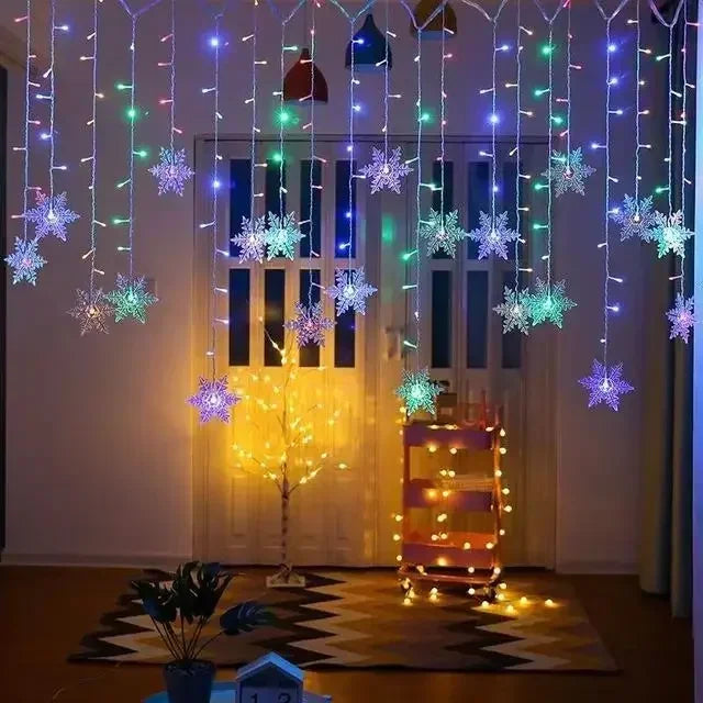 Christmas Lights Outdoor Decoration Hanging Led Snowflake Lights Curtain String Lights Party Garden Eaves Decoration