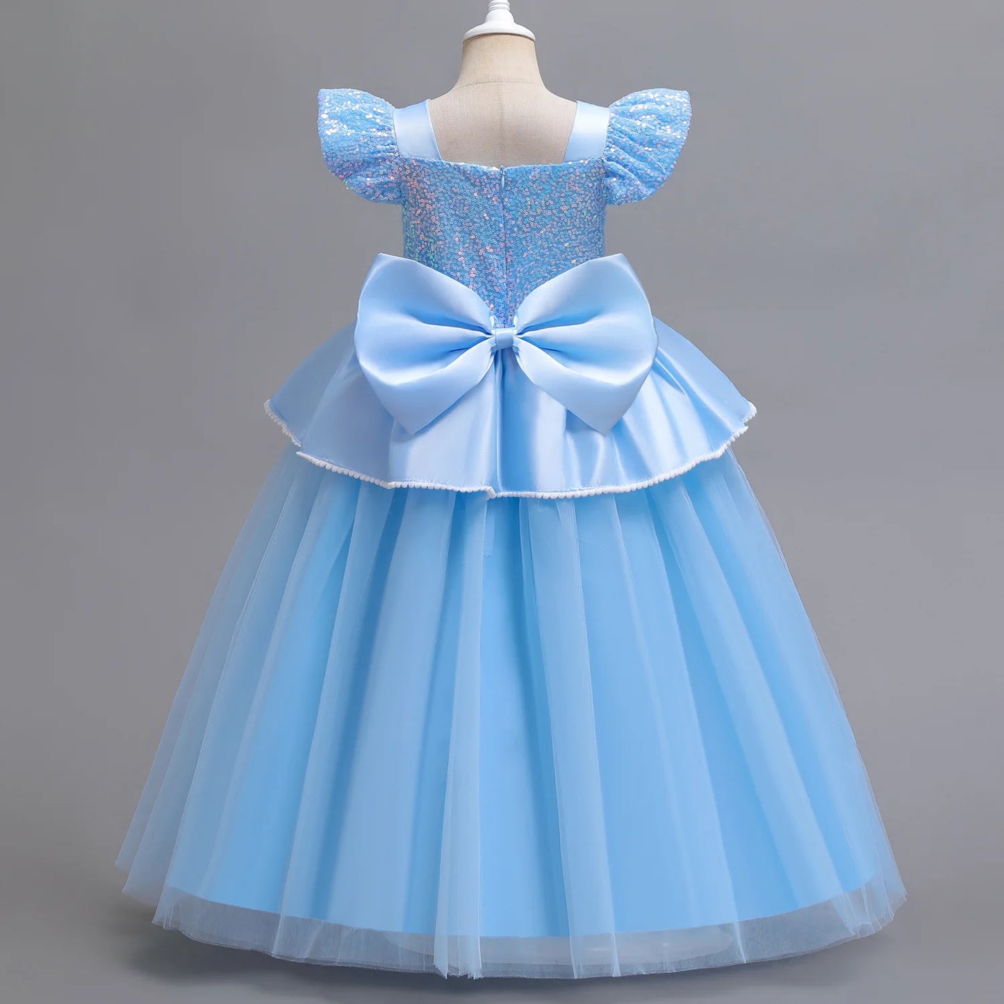 Cinderella Costume for Girls Blue Princess Puffy Dress Halloween Perform Fancy Costume Party Birthday Gift For Kids Leedoar