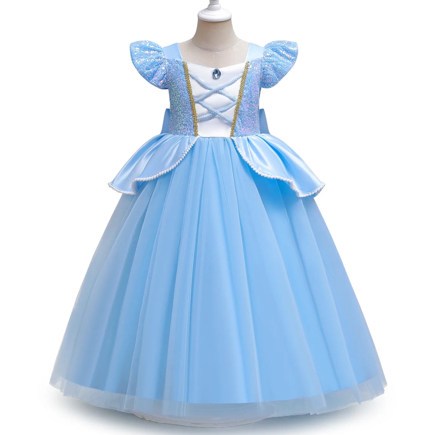 Cinderella Costume for Girls Blue Princess Puffy Dress Halloween Perform Fancy Costume Party Birthday Gift For Kids Leedoar