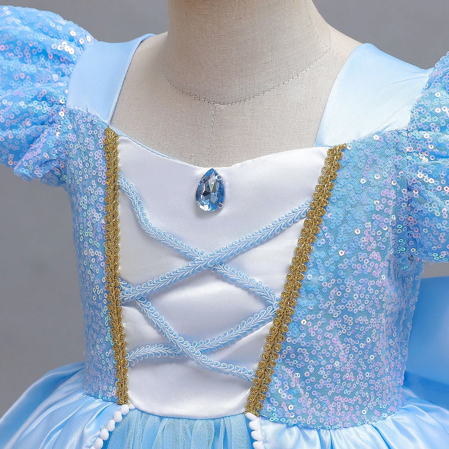 Cinderella Costume for Girls Blue Princess Puffy Dress Halloween Perform Fancy Costume Party Birthday Gift For Kids Leedoar